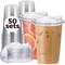 Clear Plastic Cups with Strawless-Sip-Lids, 50 Sets Disposable Cups Plastic Iced Coffee Cups, To Go Cups with Sip Through Lids for Smoothie, Milkshake, Cold Drinks for Party, Wedding, Event